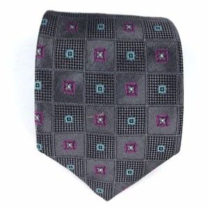 Robert Talbott Men's Tie 100% Silk Gray Blue Purple Foulard Elegant Necktie 60"